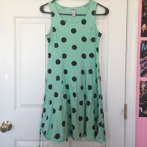 Green Skater Dress w/ Black Polka-Dots
